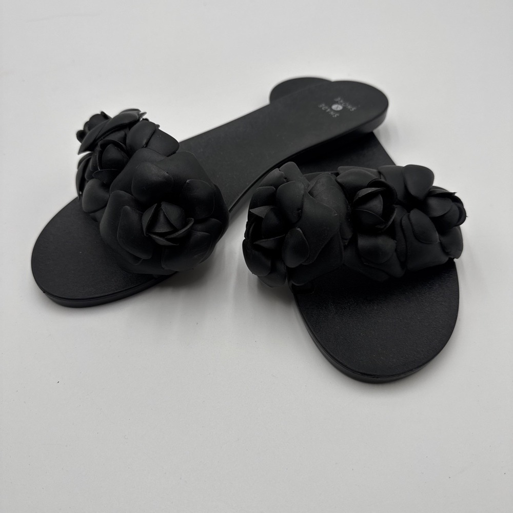 Shade & Shore Women's Mallory Jelly Sandals Size 11 Floral Strap Slides Black